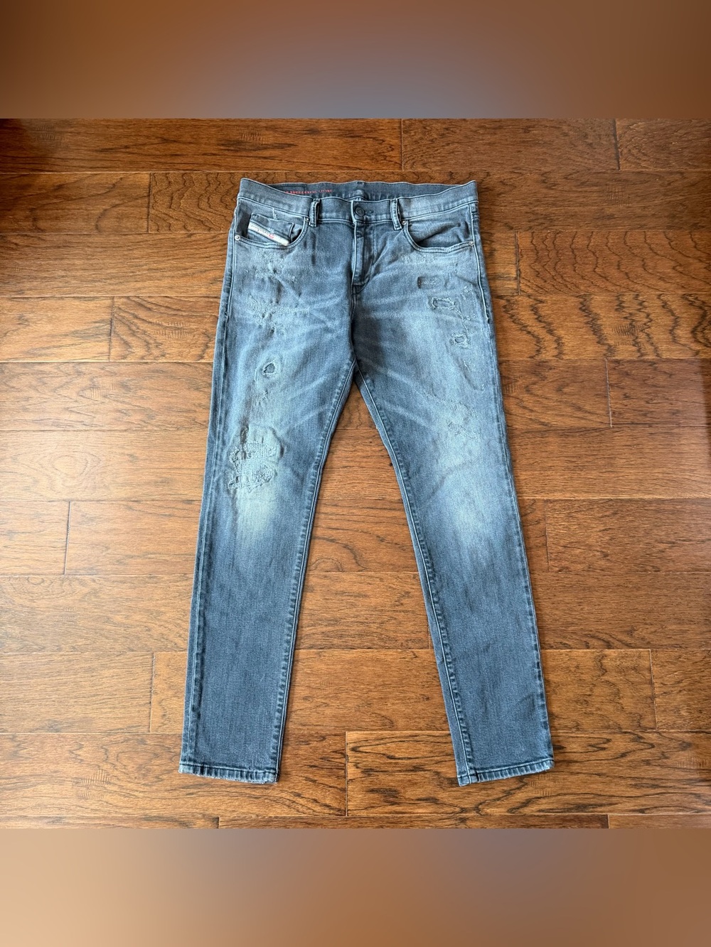 Diesel 2019 D-Strukt Mens Slim Fit Distressed Gray Washed Jeans 34x32 Mid Rise